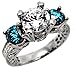3.07ct Blue Round Diamond Engagement Ring 18k White Gold Vintage Style