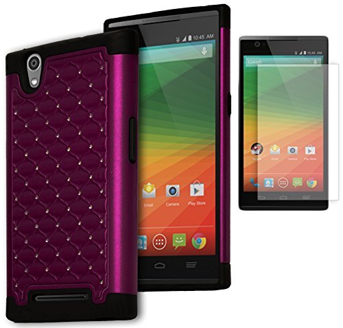 ZTE Zmax Case, Bastex Heavy Duty Hybrid Soft Black Silicone Cover Hard Purple Bling Design Case for ZTE Zmax Z970**INCLUDES SCREEN PROTECTOR**