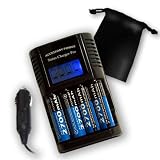 Smart & Fast AA / AAA International Battery Charger & Tester Featuring Real Time LCD Status Monitor for Home & Car Includes (4) 2700 MAH Batteries Includes Accessory Bag