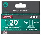 10 Pack Arrow Fastener 208 T20 1/2 Flat Crown All Purpose Staples 1000 per Package