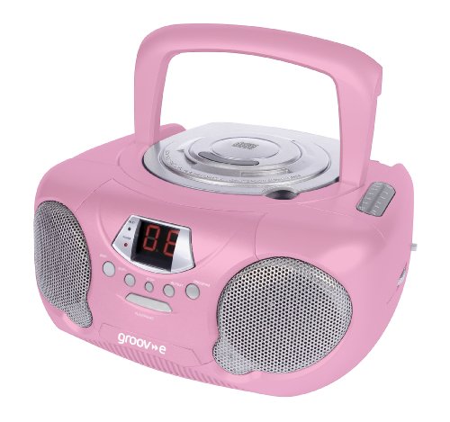Groov-e GVPS713PK Boombox Portable CD Player with Radio - Connect your iPod, iPhone, MP3 player - Pink