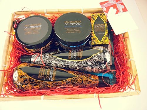 Macadamia Oil Extract Macadamia Oil Nut Extract Deluxe Pampering Hair & Body Care 7 Piece Gift Set With Basket, Gift Tag, Pull Bow And Decorations
