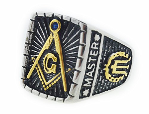 Mason Signet Ring - 14k Plated Stainless Steel Freemason Ring / Masonic Rings. Freemason's Jewelry for Free Masonry Member. Free Masons Masonary Ring w/ Masonic symbol