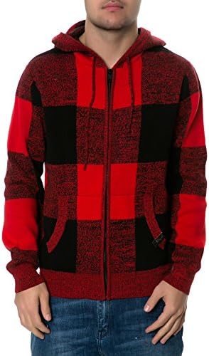 BLAK Men's Lumberjack Full Zip up Hoodie Extra Large Red