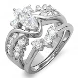 2.15 CT Fancy Cluster Ladies Marquise and Round Cubic Zirconia CZ Wedding Bridal Engagement Ring with Matching Band Set (Available in size 6, 7, 8)
