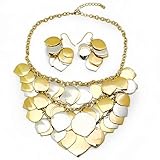 Classy Cascade Multi Strand Leaf Shape Two Tone Gold & Silver Plated Designer Inspired Bib Statement Necklace Drop Earring Set