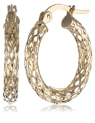 Duragold 14k Yellow Gold Mesh Glitter Hoop Earrings, (0.7" Diameter)