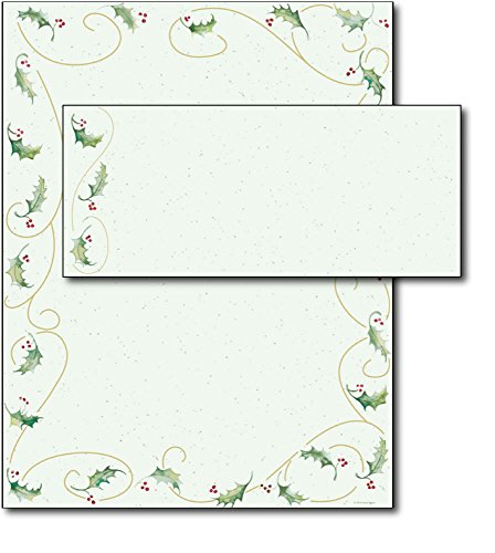 Holly Bunch Holiday Letterhead & Envelopes - 40 Sets