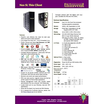 Thinvent Neo S Thin Client with 1GB RAM, 8GB Flash, Linux OS