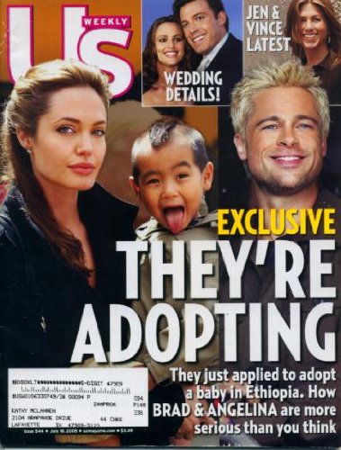Us Weekly Magazine July 18, 2005 Angelina Jolie & Brad Pitt Adopting, Ben Affleck & Jennifer Garner, Jennifer Aniston & Vince Vaughn, Brooke Shields vs Tom Cruise