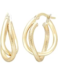 Duragold 14k Yellow Gold Textured and Polished Interlocking Oval Hoop Earrings