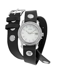 JBW Womens JB-6224L-H.BR Starlight Black Leather Wrap Watch
