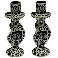 Candle Holders Pair Skin Pattern - Black/ White (5")