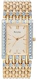 BULOVA Watches:Bulova Crystal Champagne Dial Yellow Gold Plated Stainless Steel and Crystals Men's Watch 98A57