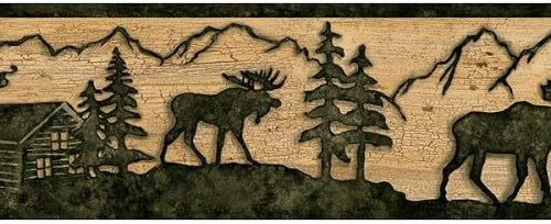 Blonder Timber Creek Lodge Border Silhouette MOOSE Log cabin Wallpaper wall paper BORDER