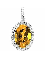 14K White Gold Oval Cut Citrine and Diamond Pendant -- LIFETIME WARRANTY