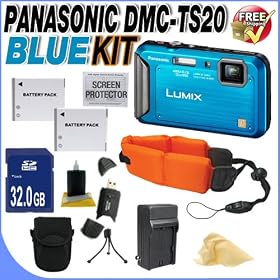 Panasonic Lumix TS20 16.1 MP TOUGH Waterproof Digital Camera with 4x Optical Zoom (Blue) + 32GB SDHC Class 10 Memory Card + 2 DMW-BCK7 Batteries + Floating Strap + Ac/Dc Rapid Charger + Deluxe Case w/Strap + USB Card Reader + DMCTS20 Accessory Saver Bundle!
