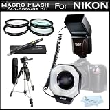 Vivitar Macro Ring Flash For Nikon D3200 D5000 D5100 D3000 D3100 D800 DSLR (18-55mm lens) Vivitar DF-586 Dedicated Macro Ring Flash + 52MM Macro Close Up Lens Kit Includes +1 +2 +4 +10 Filters + 57