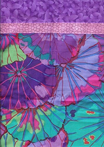 Sleep in Beauty Handmade Pillowcase Pair by Elaine Larson with Reiki Energy - Vibrant Purple, Green, Blue Lily Pads Kaffe Fassett Fabric