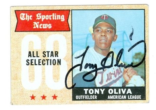 Tony Oliva Autographed/Hand Signed baseball card (Minnesota Twins) 1968 Topps Sporting News All Star