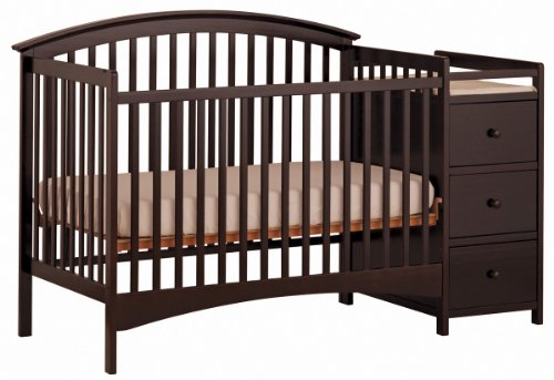 Stork Craft Bradford 4 in 1 Fixed Side Convertible Crib Changer, Espresso