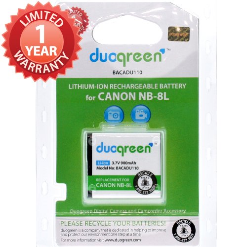 Duogreen CANON NB-8L NB 8L Replacement Battery Compatible with CANON PowerShot A2200, A3000 IS, A3100 IS, A3300 IS Digital Cameras-High Quality Rechargeable Battery with 1 Year Warranty and a Protector Case 900mAh