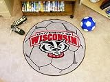 Script with Badger Head Soccer Ball 29 Round Floor Mat (Rug) - Wisconsin Badgers