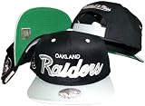 Oakland Raiders Script Black/Silver Two Tone Snapback Adjustable Plastic Snap Back Hat / Cap