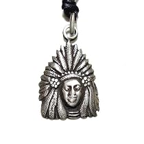 Native American Indian Chief Pewter Pendant on Adjustable Choker