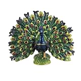 Peacock Trinket Box - Bejeweled Collectible Figurine - Tail Feathers Displayed -Blue