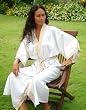 Linen robe, 'Fly Away' (beige trim)
