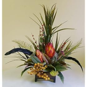 Red Repen and Feathers Floral Arrangement