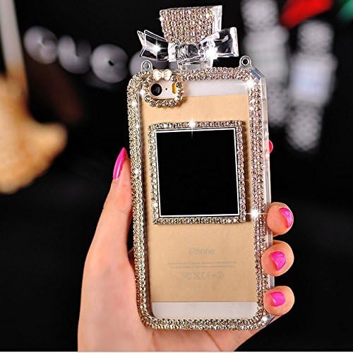 Unique Handmade Auger Crystal Perfume Bottle Shaped with Chain Handbag Telephone Case Bowknot Style for iPhone 5 / iPhone 5S Color White