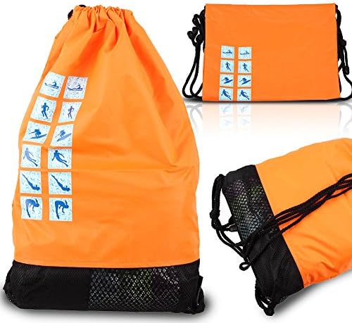 E-PRANCE Lightweight Drawstring Backpack Swimming Bag with Mesh Pocket Color Orange