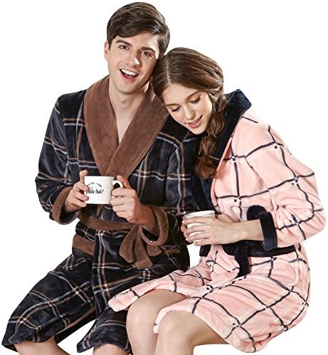 Ampajes Long Warm Matching Couples Flannel Fleece Bathrobe Robe Cozy Sleepwear Pink Large