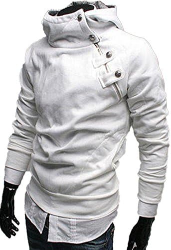 Lanyafang Men Casual Fashion Zipper Slim Fit Sexy Top Designed Hoodies Jackets Coats (L, white)