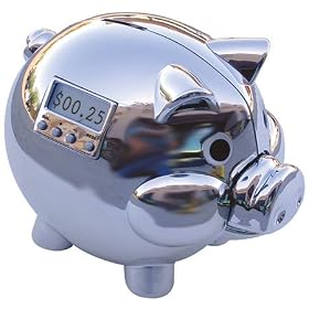 The Learning Journey Pig </p>
<p>  Kids of all ages love the traditional treasure of a piggy bank. Pig E Bank takes this tradition to a new level. When you place a coin in the bank, he identifies the coin and asks for more. The LCD also tallies your deposits and tells you your bank balance. You can also adjust the balance when you make a withdrawal. Need to access your deposited funds?  Simply press his nose   and watch his mouth drop open to release the coins. Pig E Bank is a great tool to teach kids to recognize coi <a href=