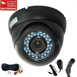 VideoSecu Day Night Outdoor CCTV Infrared Security Camera Vandal Proof 420TVL 4-9mm Lens with Audio Microphone, Extention Cable and Power Supply WB5