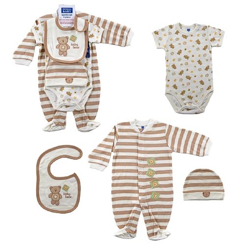 Hudson Baby 4-Piece Baby Bear Layette Set - Brown, 0-3 Months