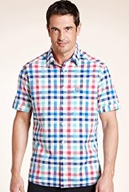 2" Longer Blue Harbour Pure Cotton Multi Bold Gingham Checked Shirt