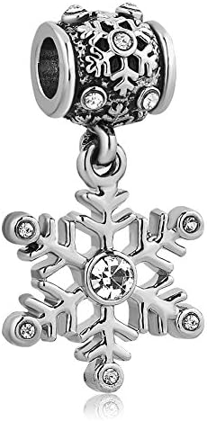 Snowflake Charm Clear Simulated Birthstone Synthetic Crystal Dangle Bead Charms for Bracelets