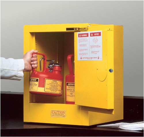 Justrite 890420 Sure-Grip EX 4 Gallon 22 H x 17 W x 17 D 1 Door 1 Shelf Self-Close Yellow Countertop Flammable Storage Cabinet