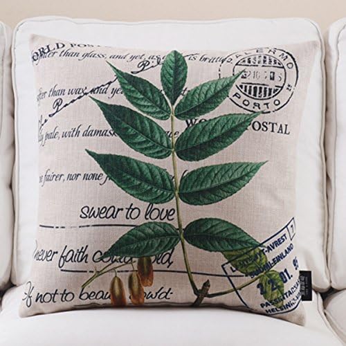 Ancase Cotton Linen Square Decorative Throw Pillow Case Cushion Cover Retro Words Herbs 18"