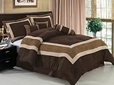 7Pcs King Coffee Block Micro Suede Comforter Set