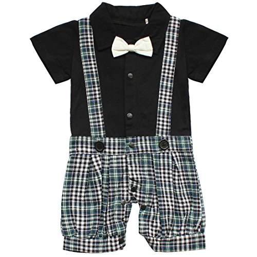 FEESHOW Baby Boys' Short Sleeve One Piece Bowtie Gentleman Romper Jumpsuit