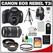 Canon EOS Rebel T3i Digital SLR Camera Body & EF-S 18-55mm IS II Lens with 55-250mm IS Lens + 32GB Card + .45x Wide Angle & 2x Telephoto Lenses + Tripod + Case + Battery + Remote + (2) Filters + Accessory Kit