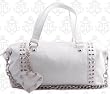 NEW LUX DE VILLE WHITE FAUX CROCODILE EMBOSSED SPIKE TOTE PUNK ROCK ROCKABILLY VINYL PURSE HANDBAG RETRO