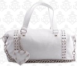 NEW LUX DE VILLE WHITE FAUX CROCODILE EMBOSSED SPIKE TOTE PUNK ROCK ROCKABILLY VINYL PURSE HANDBAG RETRO