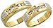 14 Karat Zwei-Tonen Gold geriefelter Ring Diamant Hochzeit Set (Damen: 5mm; Herren: 6mm), mit 0.66 Karat Brilliantschliff Diamanten