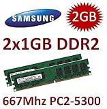 2GB Dual Channel Kit SAMSUNG Original 2x 1 GB 240 pin DDR2-667 (667Mhz, PC2-5300U, CL5) NON ECC, unbuffered (2x M378T2953QZS-CE6 ) für DDR2 Mainboards